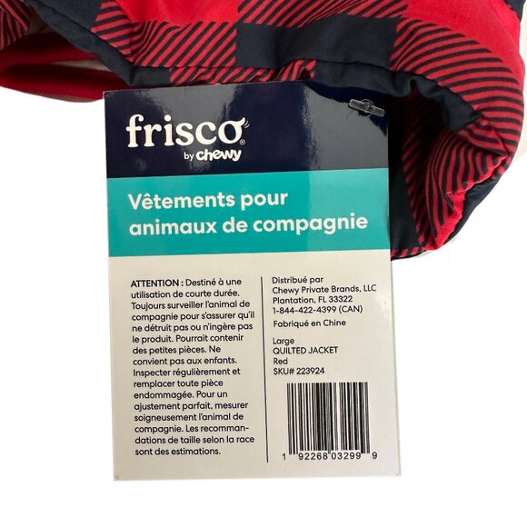 NEW Frisco by Chewy Dog Reversible Jacket L Black Red Plaid Quilted Winter Coat - Picture 3 of 10